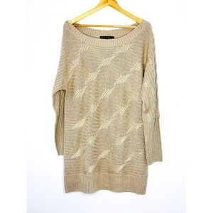 White‎ House Black Market XL Knit Sweater Dress Metallic Gold Casual